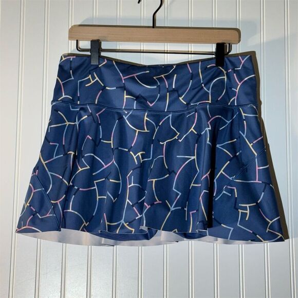 Athleta Ace Printed Tennis Skirt Skort 13.5” L Blue Geometric Active Preppy